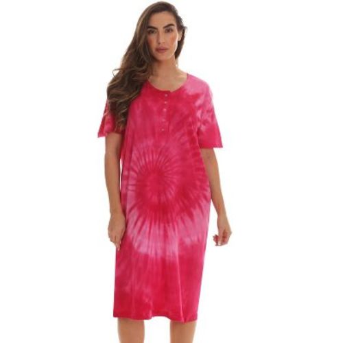 Just Love Womens Nightgown - Tie Dye Short Sleeve Henley Oversized Sleepwear Gown