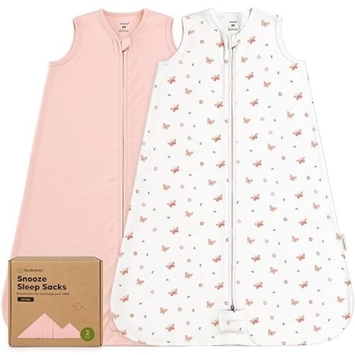 2pk Baby Sleep Sacks, Zipper Wearable Blanket,100% Cotton (Butterflies, M) | Soft 100% Organic Cotton 0.5TOG, Lightweight Toddler Sleeping Sack 6-12 months, Easy to Wear Newborn Transition Swaddles Sack