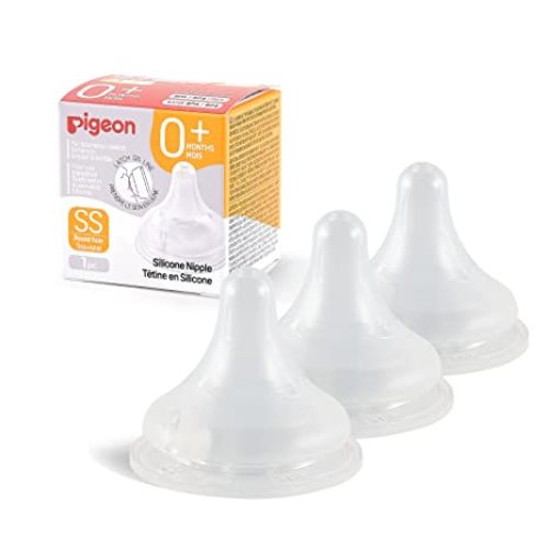 Pigeon Silicone Nipple (SS) with Latch-On Line, Natural Feel, 0+ Months, 3 Counts - 0m+, SS, 3 counts - 3rd Generation