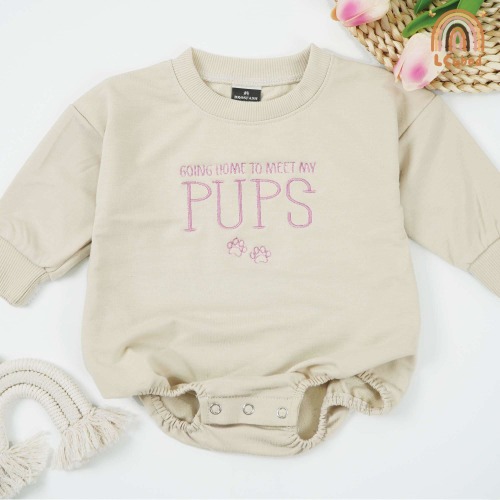 Embroidered Custom Going Home To Meet My Pups Baby Romper, Personalized Dog Name Baby Bodysuit, Dog Lover Outfits, Dog Lover Gift