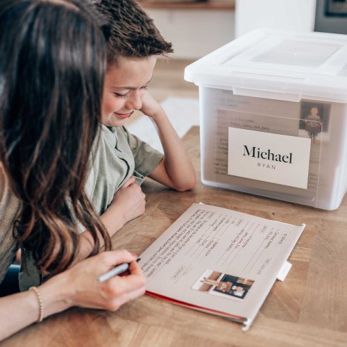 The School Years: Ditch the Piles & Save the Moments That Matter Most. Jeffery Wade, clear box, extra storage, extra folders.