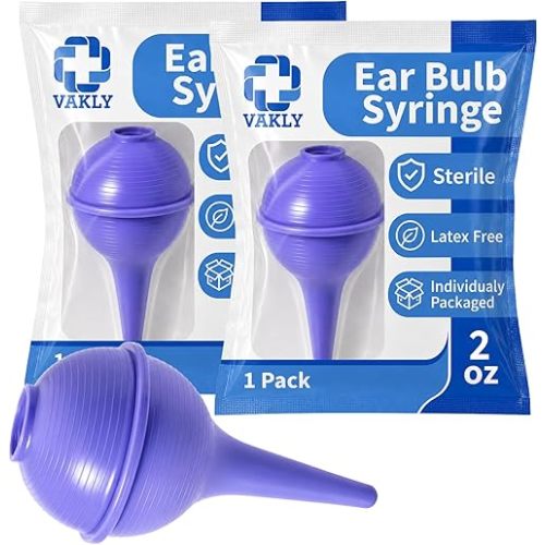 Vakly Rubber Ear Bulb Syringe (2 Pack) – Sterile Ear & Nasal Cleaning Suction Bulb for Ear Wax Removal, Gentle Ear Washer for Baby & Adults