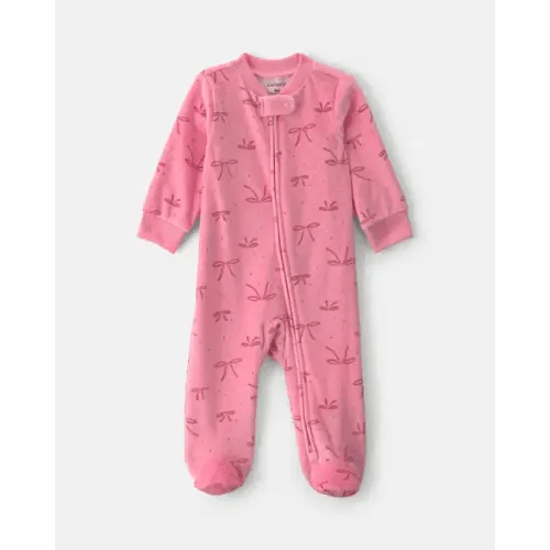 Baby Girl Bow Fleece 2-Way Zip Sleep & Play Pajamas - Pink | Carter's