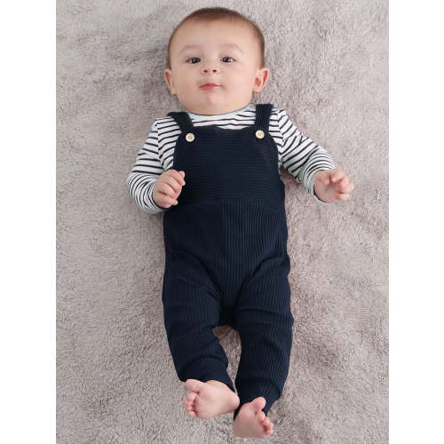 CARETOO Baby Boy Clothes 0-24M 2Pcs Infant Romper Bodysuit Casual Striped Top Overalls Cotton Fabric