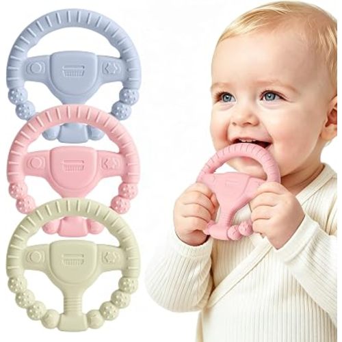 3 Pack Baby Teething Ring Toys for 0-6 6-12 Months, BPA-Free Silicone