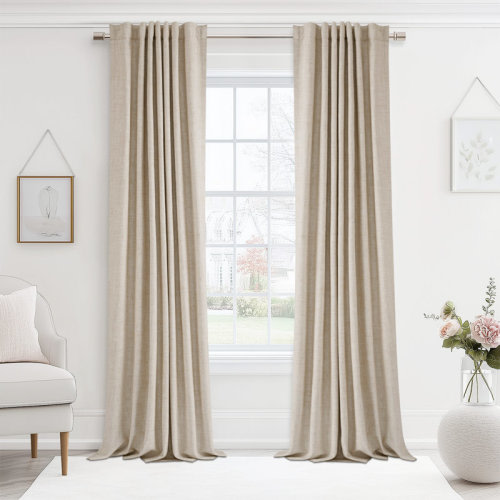 Latitude Run® 100% Blackout Linen Textured Curtains Solid Thermal Insulated Drapes for Bedroom Living Room (50" Wide, 2 Panels Set) & Reviews | Wayfair
