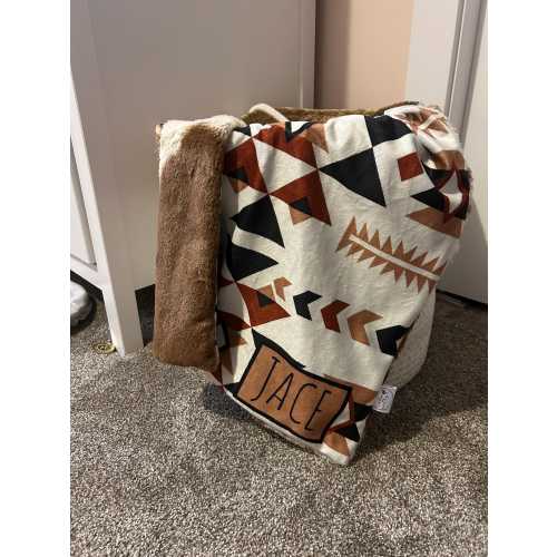 personalized western Aztec faux fur lovey, security blanket, baby girl lovey, baby blanket, baby boy