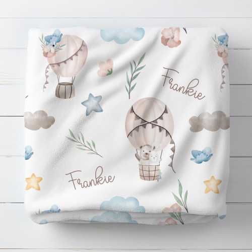 Personalized Hot Air Balloon Baby Blanket, Newborn Girl Swaddle
