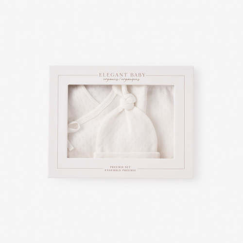 Organic Cotton Pointelle 3 Pc Preemie Layette Set w. Gift Box WHITE / Preemie