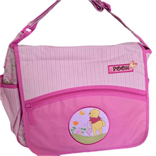 New Vintage Winnie The Pooh & Piglet Pink Baby Girl Large Diaper Bag Striped & Floral Print with Side Pockets 2010
