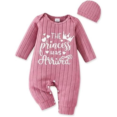 Newborn Baby Girl Clothes Infant Romper Fall Winter Outfits Floral Letter Bodysuit+Hat