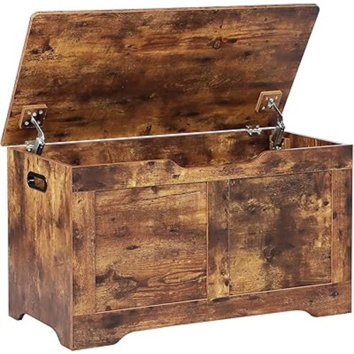 31.5" Storage Chest, Wooden Storage Bench, Lift Top Toy Chest with 2 Safety Hinges, Large Toy Box, Entryway Shoes Bench for Living Room, Bedroom, Rustic Brown