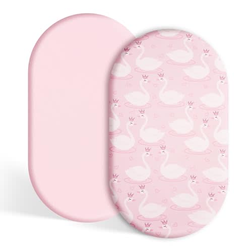 TILLYOU Baby Bassinet Sheets for Girls Boys, Fit for Hourglass Oval Rectangle Bassinet Mattress Sheets, 33”X16”, 2 Pack Swan Dance and Pink