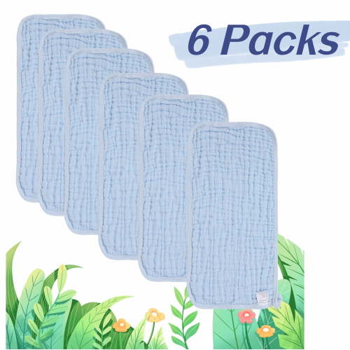 Threemushroom Muslin Burp Cloths Soft Absorbent 100% Cotton Baby Bib, Blue, Large 20''x10'', 6 Piece