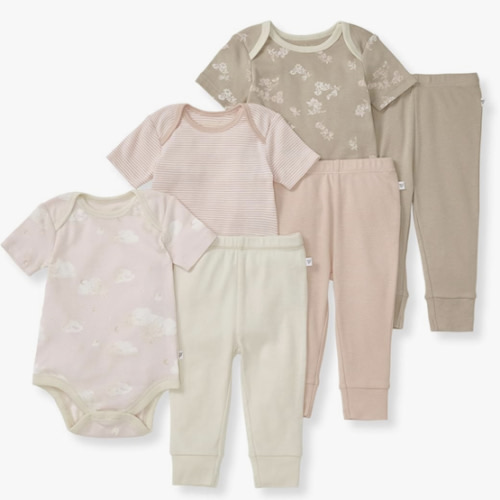 Burt Bees - 6Pk Baby Girl Organic Cotton Bodysuit & Pant Set, Ranunculus