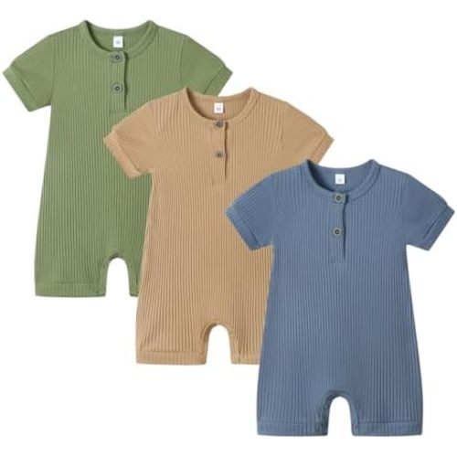 Bafeicao Baby Boy Girl 2/3 Pack Solid Romper Ribbed Short/Long Sleeve Bodysuit Jumpsuit Infant Knitted Outfits Clothes