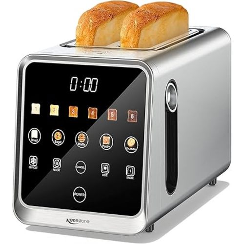 Keenstone Toaster 2 Slice, Digital Smart Toaster with TouchScreen, Dual Control Panel, Single Slot Toasting, Timer, Reheat & Defrost for Bagels, Bread, Waffles, Stainless Steel Kitchen Essentials