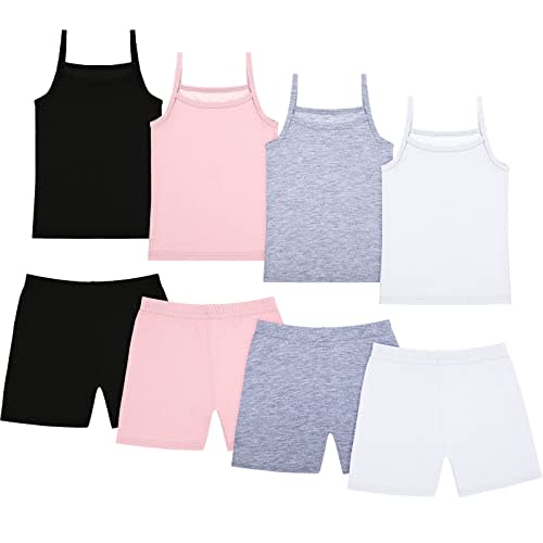 Hercicy 8 Packs Toddler Tank Tops Girls and Dance Shorts Toddler Sleeveless Strap Crop Gymnastics Yoga Shorts for Ballet