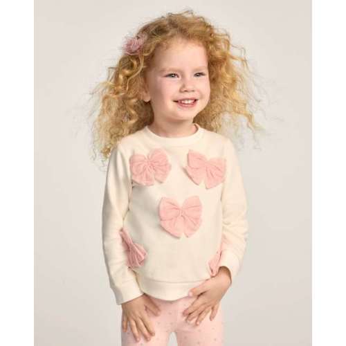 Girls Bow Fleece Sweatshirt - Le Petite Ballet - Cream
