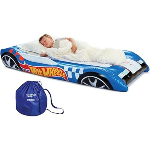 Hot Wheels & FUNBOY Kids Sleepover Bed & Air Mattress. Perfect for Sleepovers. Includes Carrying Storage Bag, Twin