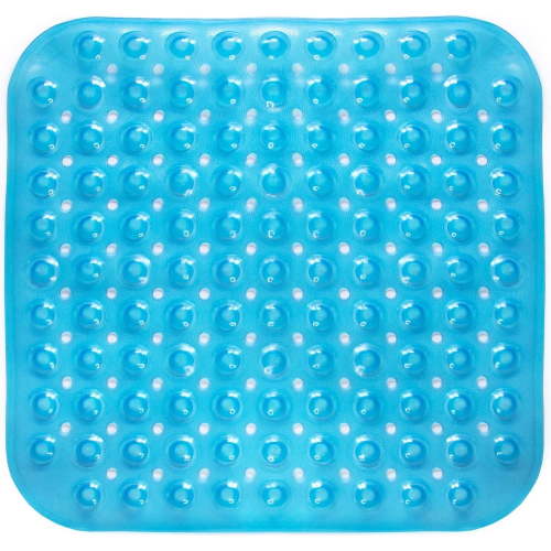 HealthSmart 18x18 Bathtub Mat, Non-Slip Shower Mat with Suction Cups and Drain Holes, Blue