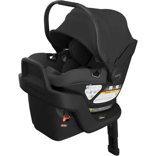 UPPAbaby Aria V2 Lightweight Infant Car Seat - Just Under 6 lbs - Base with Load Leg + Infant Insert + All-Weather FootCover Included - Direct Stroller Attachment - Jake (Charcoal/Black Leather)