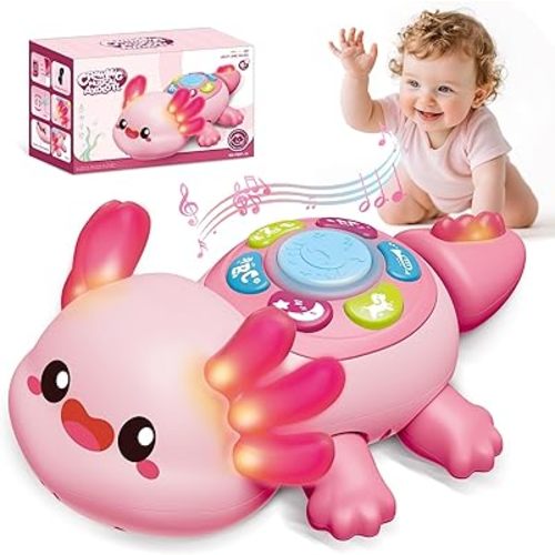 Baby Axolotl Toys 6-12 Months,Tummy Time Musical Crawling Toys with Light,Interactive Early Educational Learning Toys for Infant 6-9-12 Months,Christmas Birthday Gifts for Toddlers 1 Year Old Boy Girl