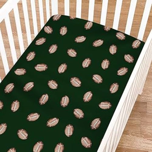 Cream Watercolor American Football Baby Crib Sheets for Girl Boy 52"x28" Football Game Crib Mattress Cover Soft Breathable Baby Sports Fitted Baby Sheets for Standard Crib and Toddler Bed Mattresses