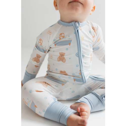 Blue Bath Time Zipper Romper