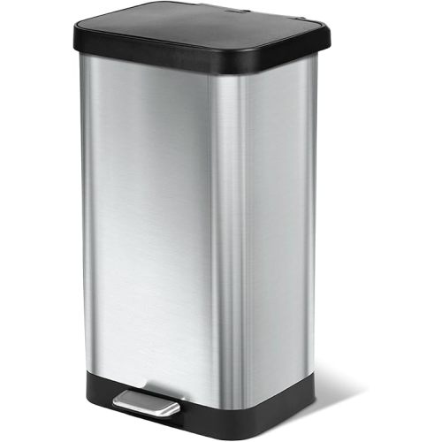 Glad Stainless Steel Step Trash Can with Clorox Odor Protection | Large Metal Kitchen Garbage Bin with Soft Close Lid, Foot Pedal and Waste Bag Roll Holder, 20 Gallon, Stainless
