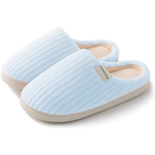 HUXMEYSON Slippers for Women, Warm Memory Foam Comfy House Slippers with Anti-Skid Rubber Sole for Indoor and Outdoor