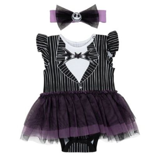 Disney Nightmare Before Christmas Baby Girls' Sleeveless Pinstripe Tutu Bodysuit and Headband Outfit Jack Black 0-3 Months
