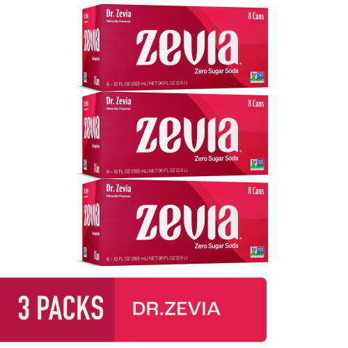 (3 pack) (3 Packs) Zevia Zero Calorie, No Sugar Dr. Zevia Soda Pop, 12 fl oz, 8 Pack Cans