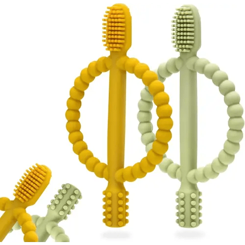 Baby Teething Toys with Easy-Hold Handle, Silicone Infant Toothbrush, Textured On Both Sides Helps Massage, Soothe Sore Gums, Teething Toys for Babies 0-24 months