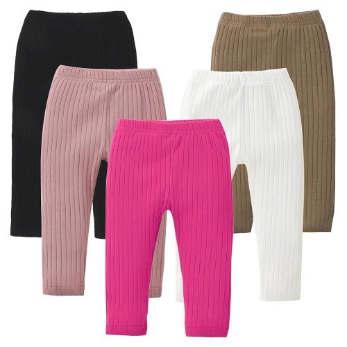 DREAM BUS 5 Pack Toddler Girl Pants Baby Girl Solid Ribbed Pants Toddler Girls Bottoms Leggings Newborn Cotton Jogger