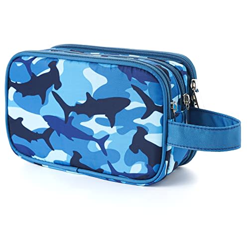 Kids Toiletry Bag for Boys, Travel Toiletry Bag for Little Young Boys Waterproof Hanging Wash Bag Toddler Traveling Toiletries, Shark Blue