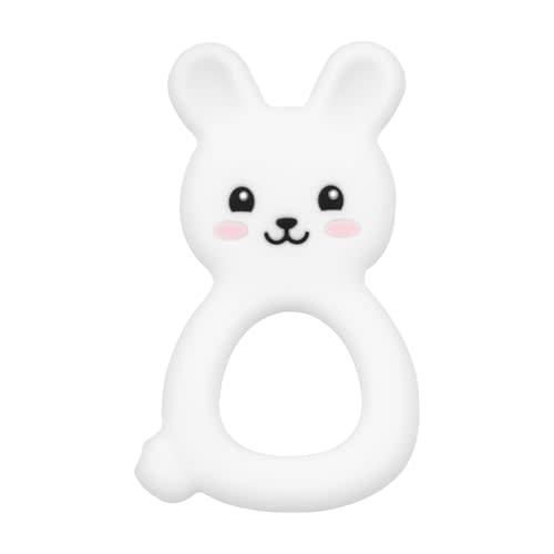 Baby Bunny Teether, Food-Grade Silicone Toy for Infants 0–24 Months, Easy-Grip Chew Toy with Textured Ears for Sensory Exploration, Freezable & Dishwasher Safe (White)