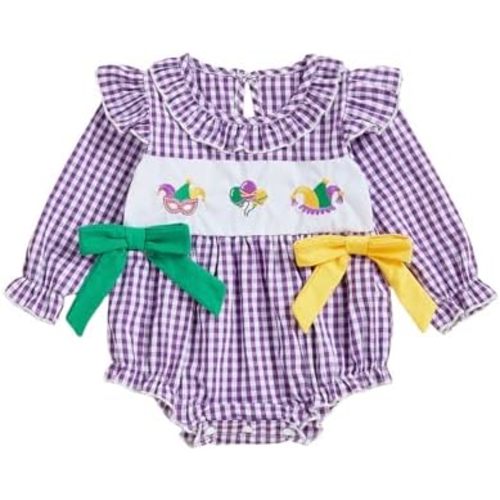 FYBITBO Baby Girl St Patricks Day Outfit Lucky Charm Smocked Bubble Romper My First St Patricks Day Onesie Newborn Clothes