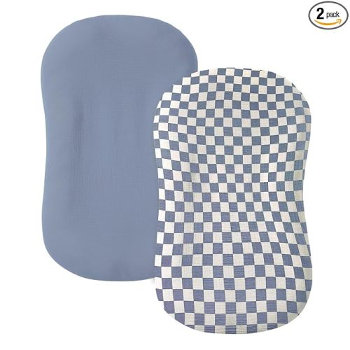 guruixu Muslin Baby Lounger Cover 2 Pack, 100% Cotton Infant Lounger Cover, Soft & Breathable Replacement Slipcover, Compatible with Snuggle Me Newborn Lounger (Tradewinds,Tradewinds Check)