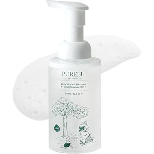PURELU 3-in-1 Tear-Free Baby Shampoo Body Wash Face Cleanser, Baby Soap for Sensitive Skin, Vegan Body Wash, Hypoallergenic Fragrance Free (12.5 Fl Oz / 370ml)