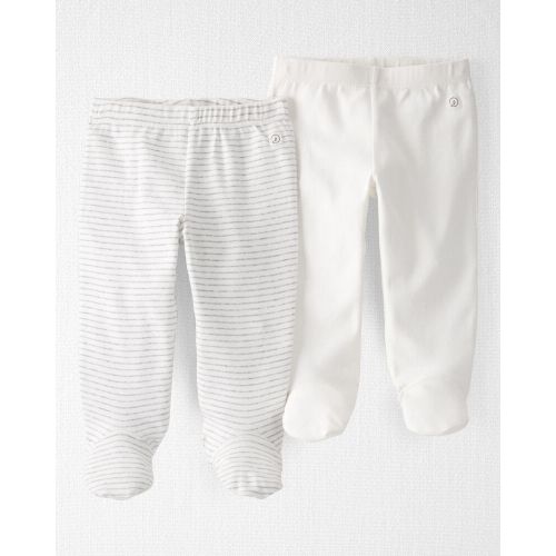 2-Pack Organic Cotton Rib Footed Pants - 9M - Cream, Heather Gray