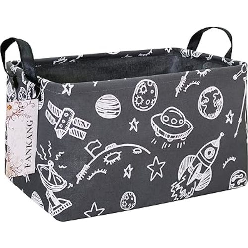 FANKANG Storage Basket,Nursery Hamper Canvas Laundry Basket Foldable with Waterproof PE Coating Storage, Office, Bedroom, Clothes,Toys (Rec-Space Planet)