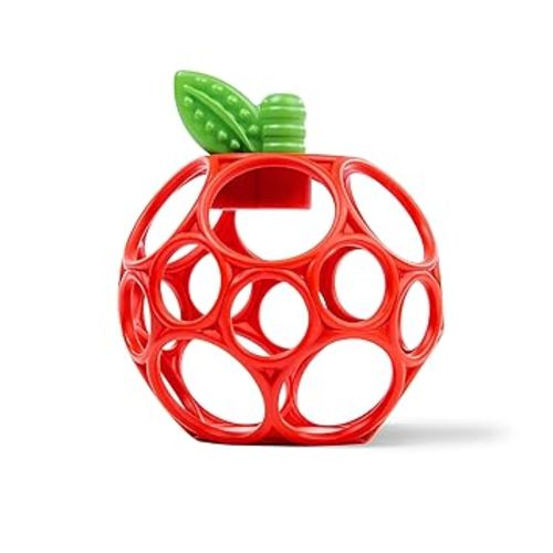 Bright Starts Oball Easy Grasp Red Apple Teether Toy, Hold My Own Collection, BPA Free, Unisex, Newborn and Up