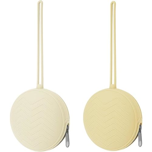 2 Pack Silicone Pacifier Holder Case, BPA-Free Silicone Newborn Pacifier Holder for Baby Boys & Girls, Travel Pacifier Container Case for Diaper & Strollers (Cream/Yellow)