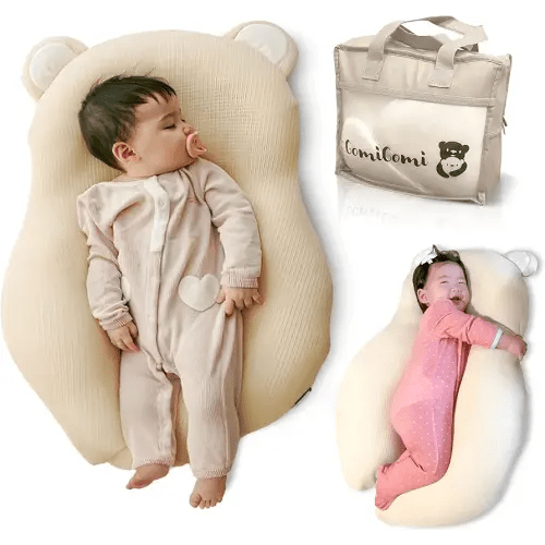 Baby Pillow (Cover+Pillow) Anti-Roll, Nursing, and Tummy Time Features, 3D Air Mesh Fabric for Breathability. Adjustable Thickness, Easy Care