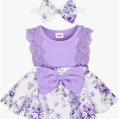 Baby Girl Clothes Newborn Romper Dress Infant Lace Ruffle Sleeveless Summer Outfits with Headband 0-12 Months