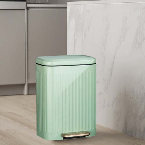 Vxdvou Household Trash Can with Foot Pedal, Odorless Plastic Bin, Noise Reduction, Stainless Steel, Removable Inner Bin, White, Beige, Gray, 32.5x22x15cm, Bathroom, Office, Kitchen