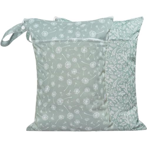 Wet Dry Bags with Two Zippered Pockets and Handle, Reusable Storage Bag for Breast Pump Parts & Baby Items, Waterproof Diaper Bags, Yoga Gym Bag for Swimsuits or Wet Clothes-2pcs, 11.8*15.75"