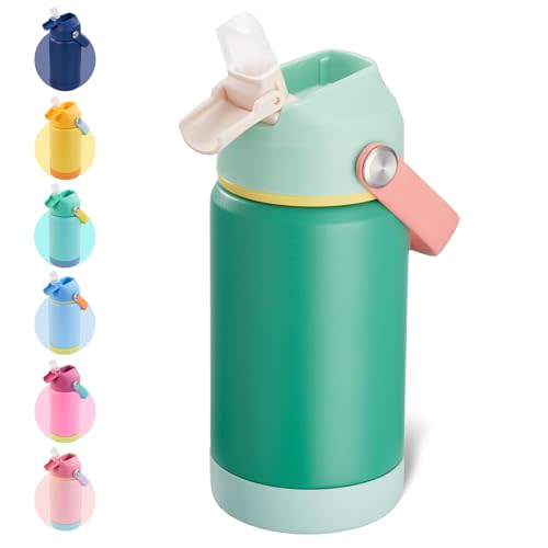 Kerilyn 12oz Water Bottle, Stainless Steel Insulated Water Bottle with Straws Leak-Proof, Water Cup Double Wall Vacuum, BPA Free, Grove
