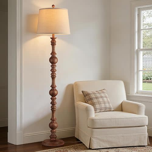 QiMH 61" Vintage Floor Lamp for Living Room, Farmhouse Lamps, Wood Grain
